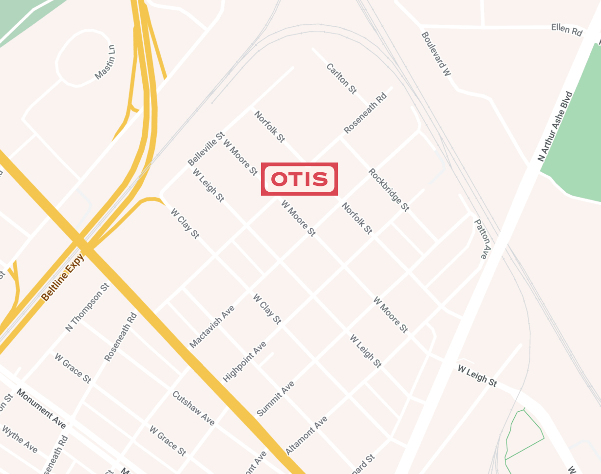Map showing location of Otis apartments in Richmond.